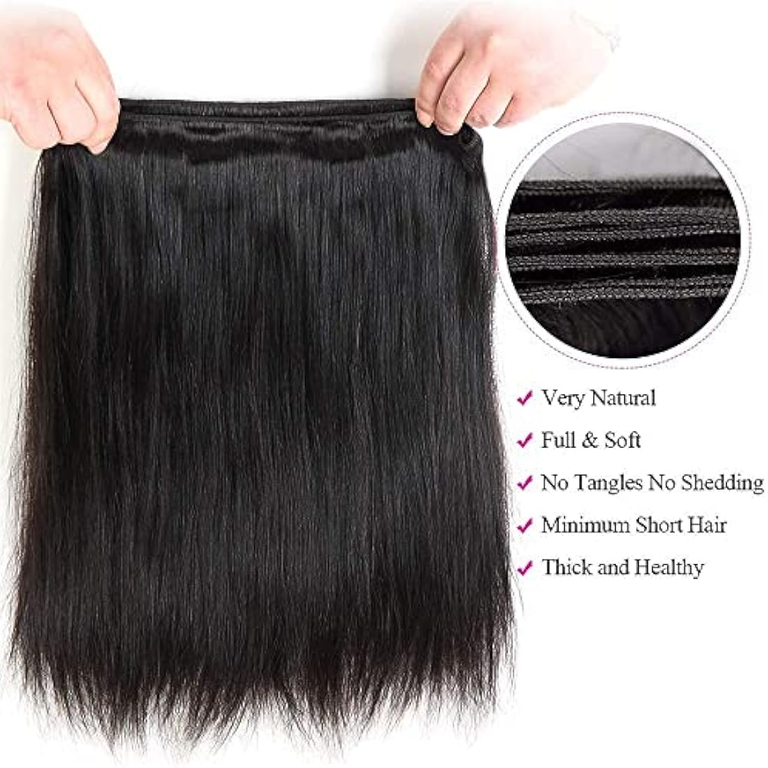 12A Brazilian Straight Human Hair Bundles 100% Unprocessed Virgin Human Hair Extensions 3 Bundles Machine Double Wefts for Women Natural Black Color 26 28 30 Inch