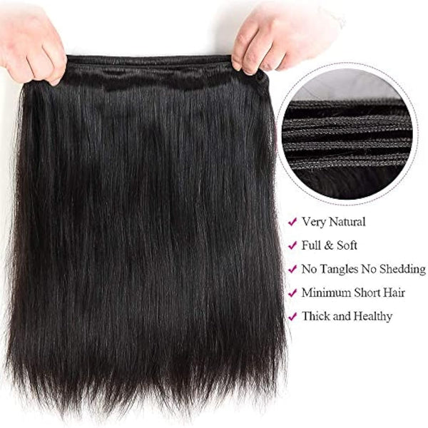 12A Brazilian Straight Human Hair Bundles 100% Unprocessed Virgin Human Hair Extensions 3 Bundles Machine Double Wefts for Women Natural Black Color 26 28 30 Inch