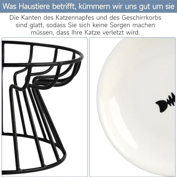 Dorakitten 4Pcs Cat Bowl, Ceramic Raised Cat Food Bowl, Elevated Pet Bowl,Anti Vomiting Cat Feeding Bowl, Non Slip Cat Dish, Protect Pet's Spine Make Cats Feel Comfortable, Dishwasher Safe