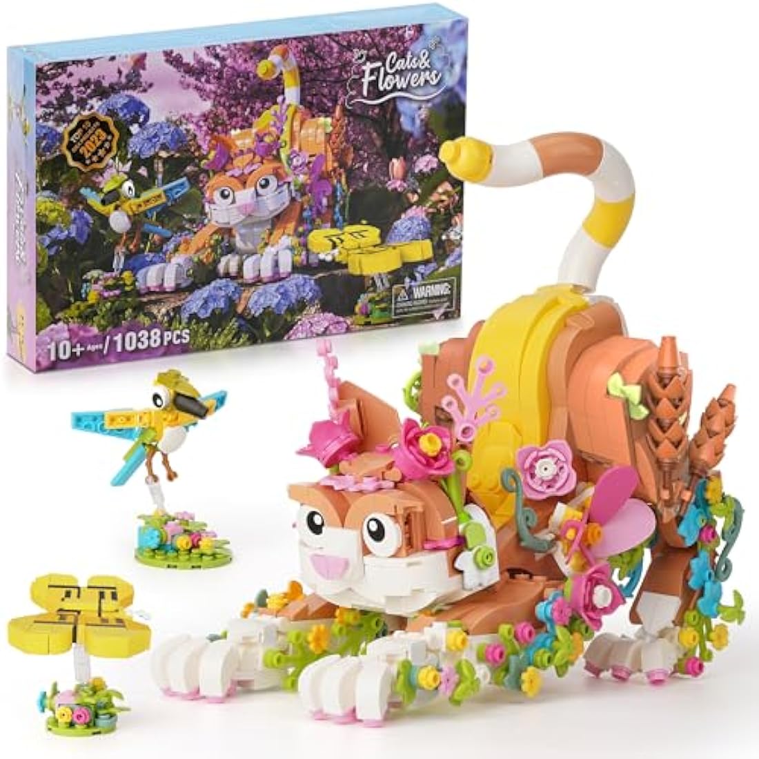 IKUPER Cat Building Set with Flowers, Animal Kit for Kids Aged 10+, Boys & Girls Botanical Toy, for Christmas, Birthdays, Valentine and Easter (1038 Pieces)