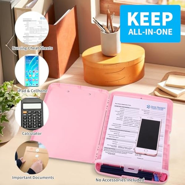 DMFLY Clipboard with Storage, Heavy Duty Clip Boards with Pen Holder, A4 Plastic Clipboards with Compartment, Holds 6+ Pencils and 200+ Sheets, Strong Clipboards with Low Profile Clip, Great for Work