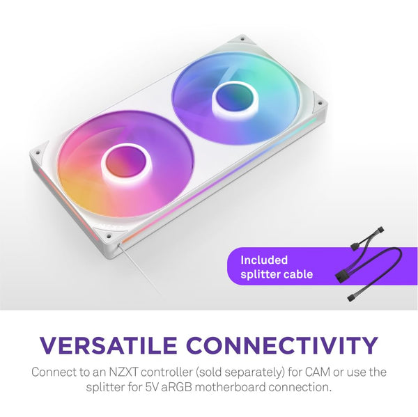 NZXT F420 RGB Core - 420mm Single-Frame Fan Unit with 3 x 140mm RGB Fans - Speed & Lighting Control - High Static Pressure & Airflow - Fluid Dynamic Bearings - 8 aRGB LEDs Per Fan - White