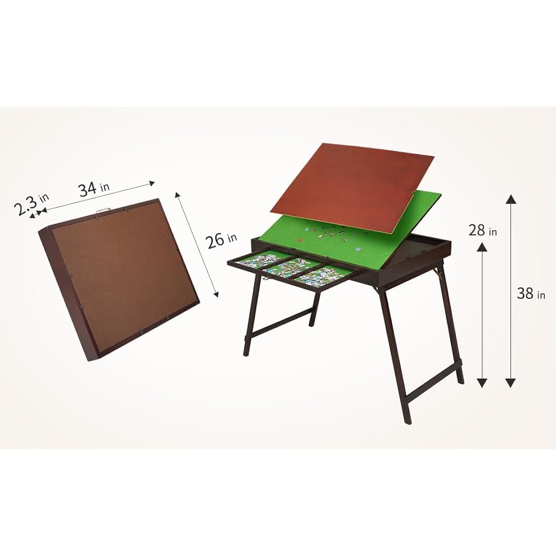 Folding Wooden Jigsaw Puzzle table with Storage Drawer and Rechargeable LED Light - jigsaw board with Adjustable Angle, Relief for Back and Neck Pain - Ideal for Adult Puzzle Enthusiasts