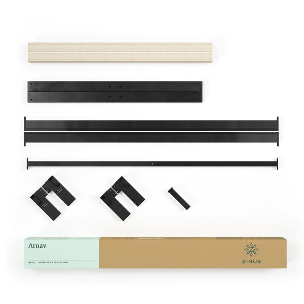 Zinus Arnav Super King Bed frame - Bed 180x200 cm - 26 cm Height - Metal bed frame with Wood slat support - Black