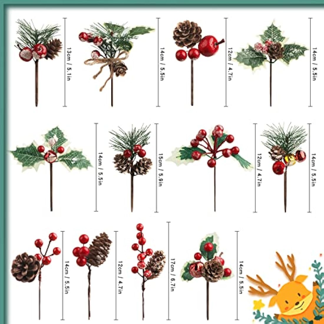 12PCS Christmas Berries Decorations, Christmas Pine Cones Berry Pine Branch Set, Holly Spray Artificial Christmas Picks for Crafts Gift Wrapping DIY Winter Floral Picks Tree Fillers Wreaths Decor