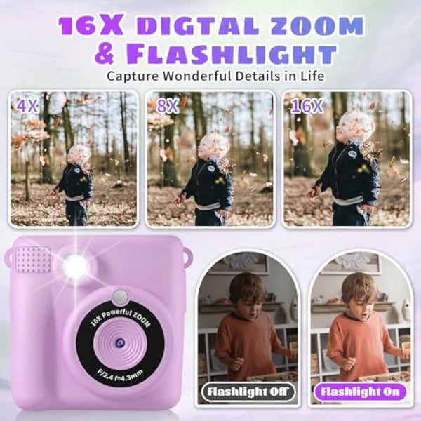 Instant Print Camera, Kids Camera Digital Camera 1080P HD Photo and Video Recording with 32G SD Card, 3 Rolls Photo Paper & Colour Pen for Age 6-12 Boys and Girls Birthday Chirstmas Gifts