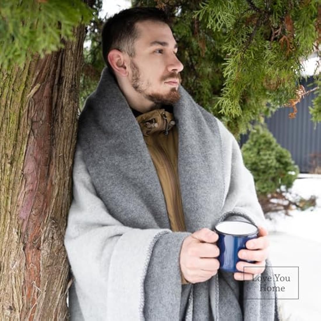 LYHome Travel Blanket - Extra Warm Picnic Throw, Bed Camping Outdoor Wool Blankets, Cozy Soft Throws, Military Army and Garden Outside Use (59x84 in | 150x215 cm | Light Gray - Gray Double-sided)