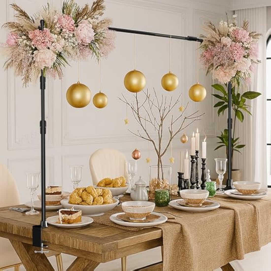 EMART Adjustable Over The Table Rod Stand, 50-94" Length, Balloon Flower Arch Frame for Birthday, Wedding, Party, Christmas,Anniversary Decorating