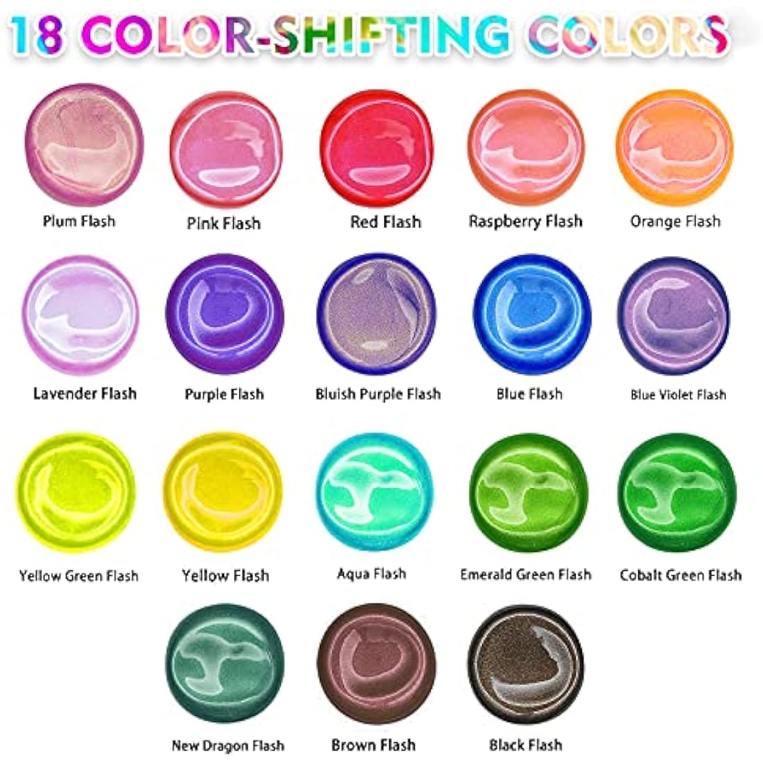 ABEIER Iridescent Acrylic Paint, Set of 18 Chameleon Colours, 2 oz/60ml Bottles, Colour Shifting, Non-Toxic, High Viscosity, Blendable, Paints on Rocks Crafts Canvas Wood, Fabric, Ceramic & Stone