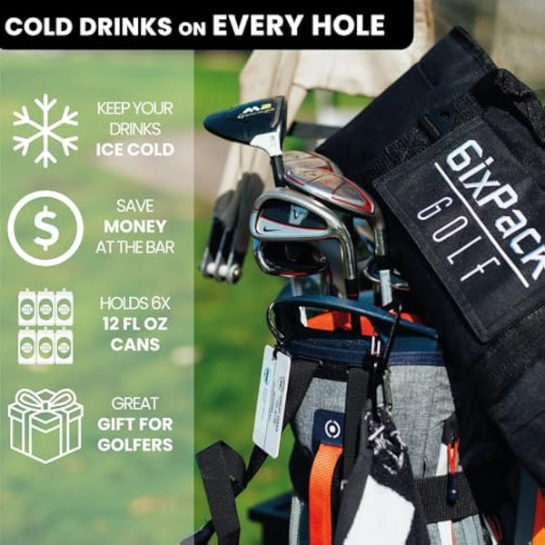 Golf Cooler Bag - Keeps Drinks Cold for Hours - Fits Discreetly in Any Golf Bag - Includes Ice Packs - Soft Cooler Holds 6 Beer Cans or 2 Wine Bottles - Golf Accessories for Men
