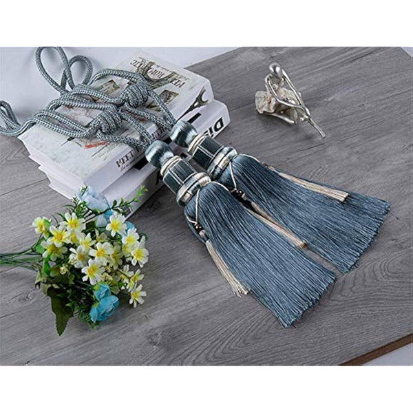 1 Pair Curtain Tiebacks Holdbacks Clip Binding Rope Tie Backs Handmade Tassel Tiebacks Home Window Decorative (Blue2)
