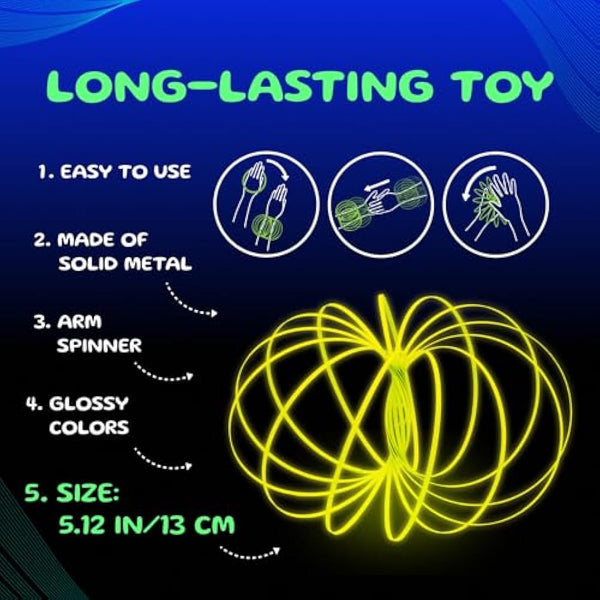 GLOZI Geometric Magic Glow in the Dark Flow Ring - Easy to Use - 3D Arm Spinner Bracelet, Fidget Spinner Toy for Kids and Adults (Pink)