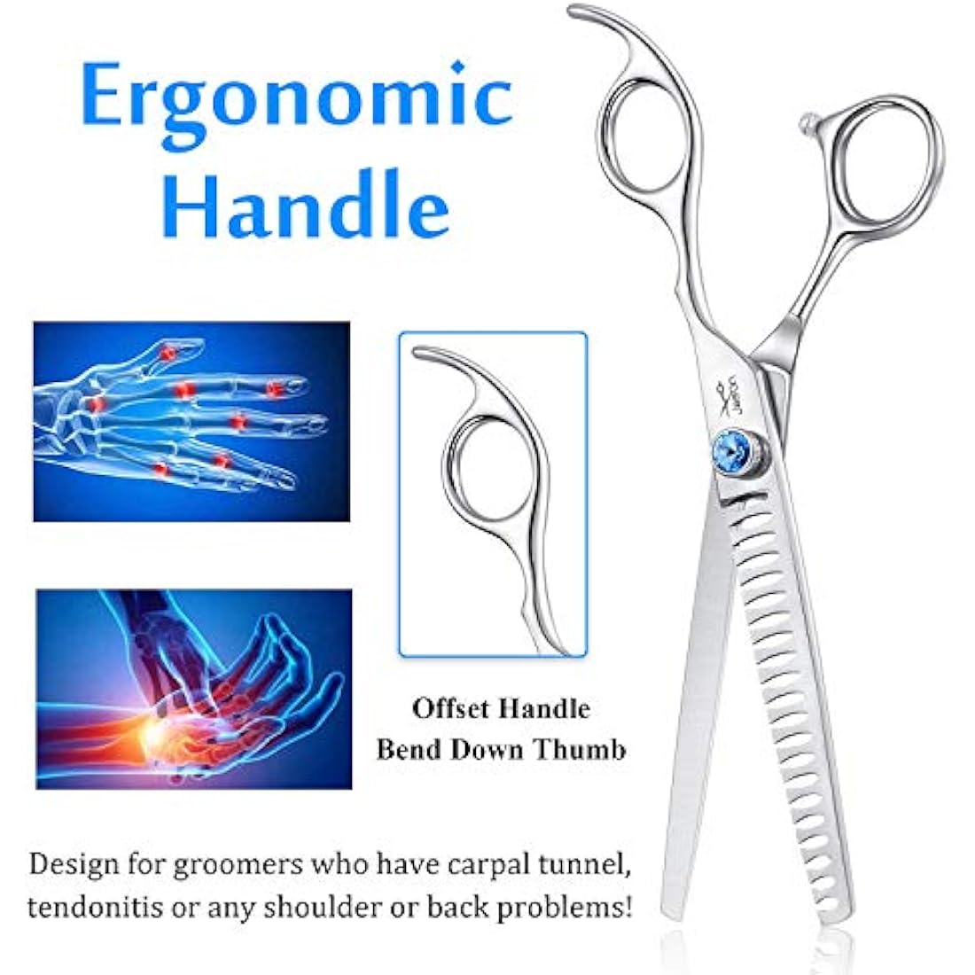 JASON 7" 21-Teeth Chunker Shears for Dogs Ergonomic Dog Grooming Texturizing Blending Thinning Shears Pets Trimming Kit with Offset Handle