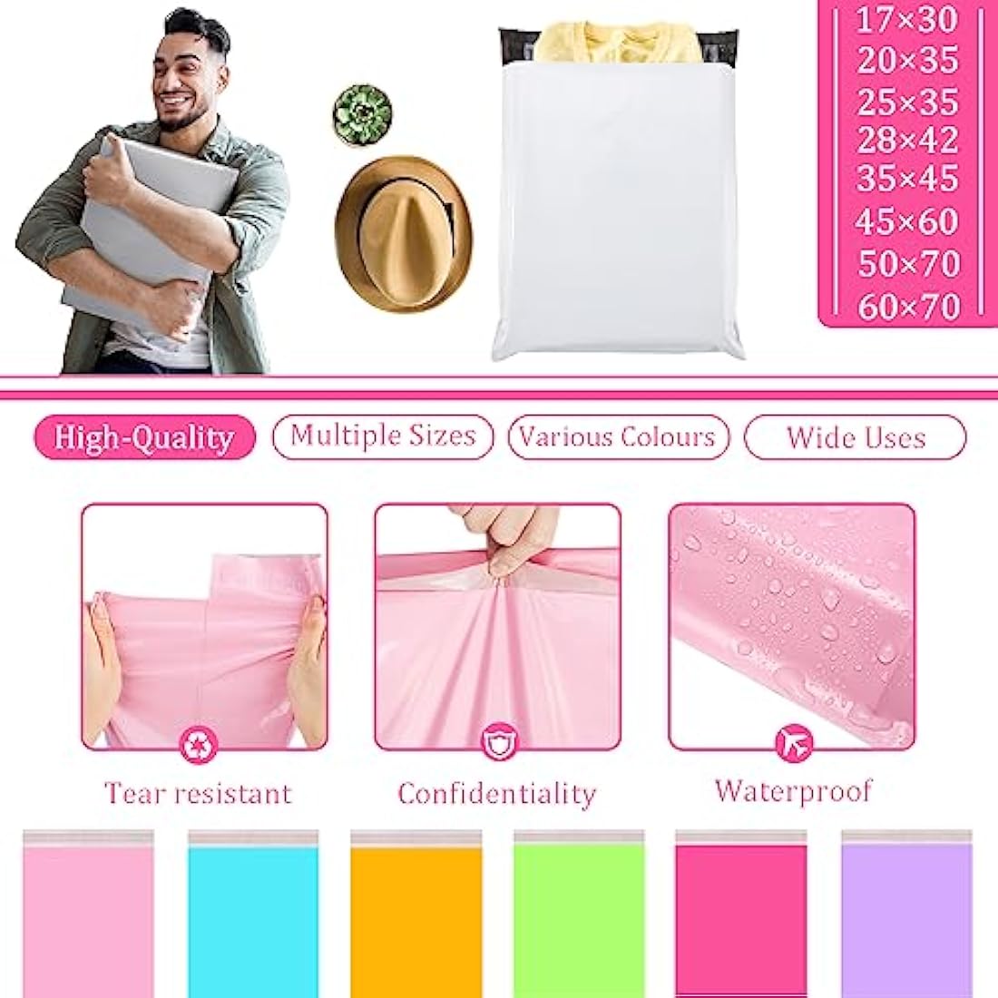 50p 25x35cm Hot Pink Vinted Postage Bags Mailing Bags for Clothes,Mailing Poly Postal Self Seal Bag,Parcel Shipping Bags Strong Packaging Bag Delivery Bags Plastic Envelopes for Posting Clothes Parcel