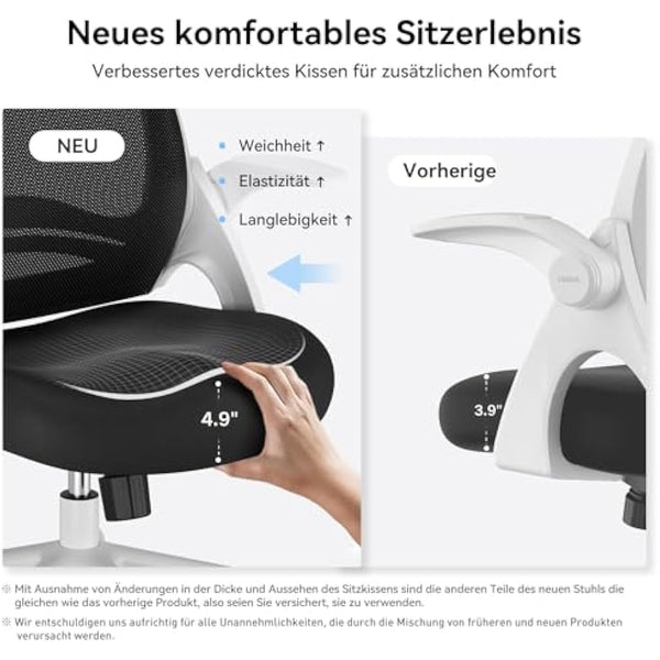 Hbada Office Chair Desk Chair Flip-up Armrest Ergonomic Task Chair Compact 120° Locking 360° Rotation Seat Surface Lift Reinforced Nylon Resin Base, White