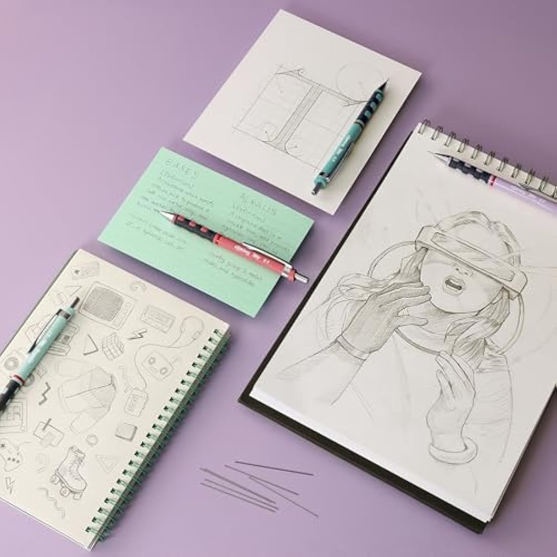 rOtring Tikky Pastel Mechanical Pencils | HB 0.7 mm | Opal Blue | with Comfort Rubber Grips | 12 Count