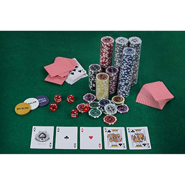 display4top 300 Piece Texas Holdem Poker Chips Set with Aluminum Case,2 Decks of Cards, Dealer, Small Blind, Big Blind Buttons and 5 Dice (300 Piece Chips)