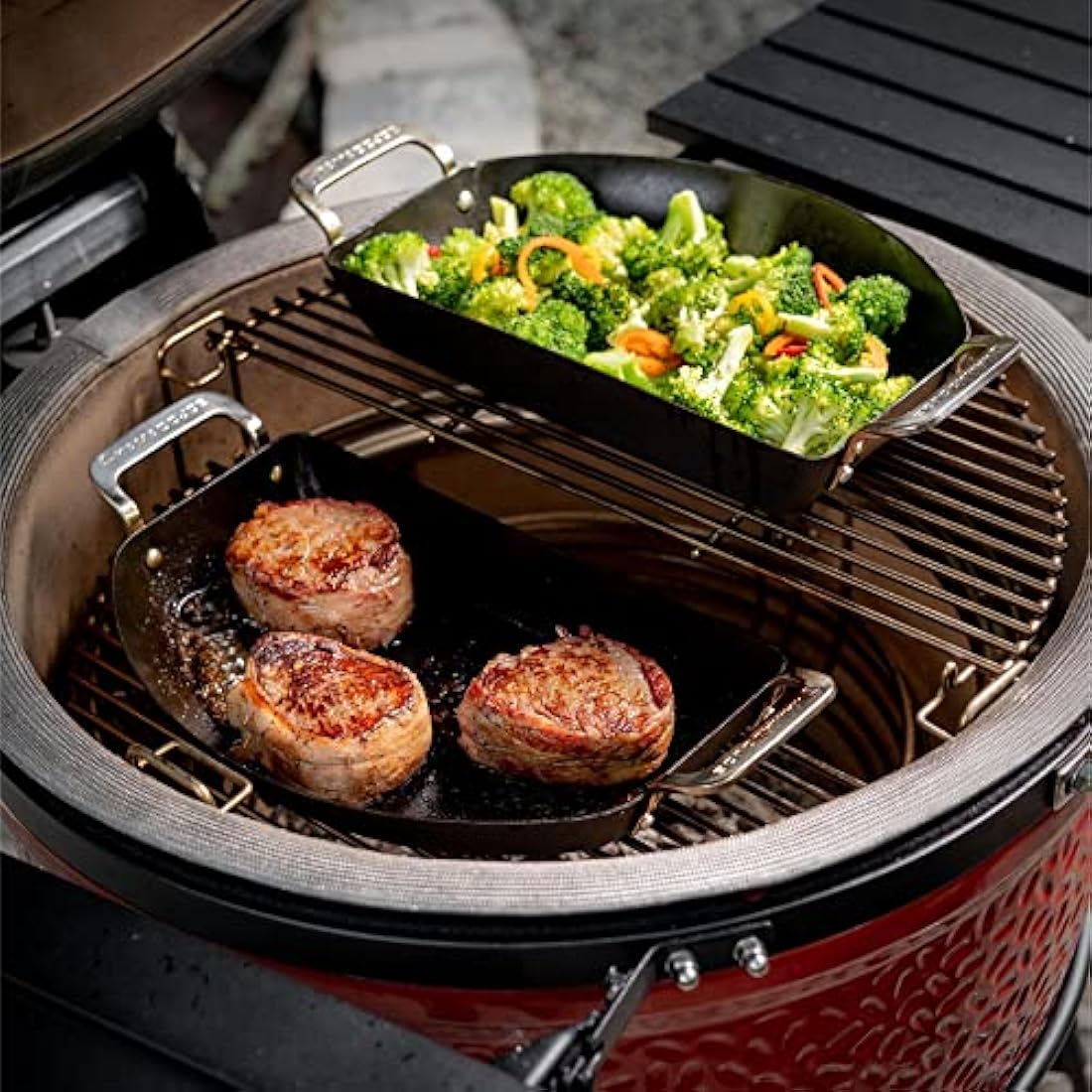 Kamado Joe KJ15124822 Karbon Steel Set Half-Moon Pan, Black