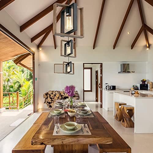 Industrial Small Pendant Lighting, Farmhouse Kitchen Island Hanging Lamp with Cord, Wood+Metal,1 Light E27 Fixture for Dining Room Bedroom Hallway Entryway,24 CM