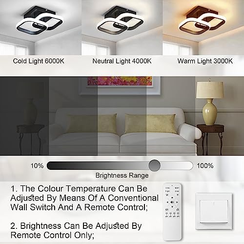 EIDISUNY Dimmable LED Ceiling Light Modern Square LED Ceiling Lamp with Remote Control, 3 Colour Temperature Adjustments, Ceiling Lighting Fixture for Kitchen Bedrooms Hallway Office - 22W Black.