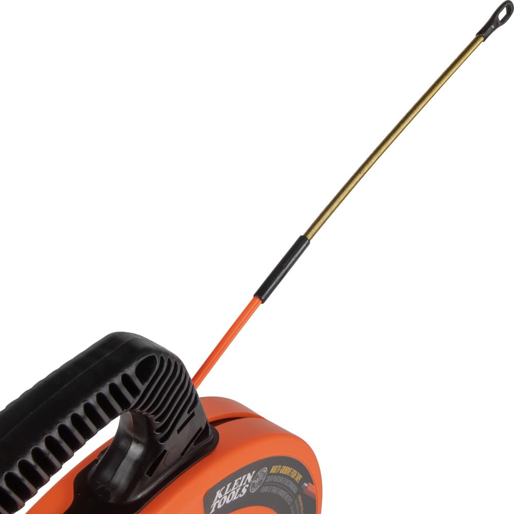 KLEIN TOOLS 56382 Fish Tape, Multi-Groove Fiberglass Wire Puller with Nylon Tip, Optimized Housing and Handle,Orange/Black, 15 m