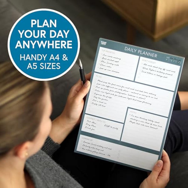 A4 Daily Planner Pad - 100 Undated Tear-Off Sheets, To-Do List & Desk Organiser for Work, Study & ADHD Focus