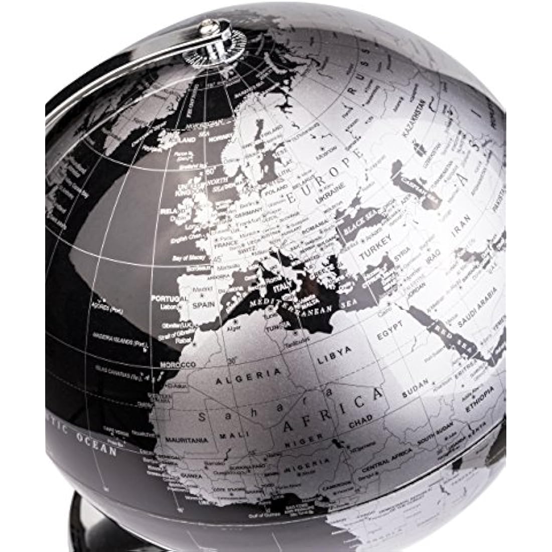 Exerz 30cm World Globe With a Metal Base, Metallic Black Earth Globe Geographic English Modern Map Desktop Decoration