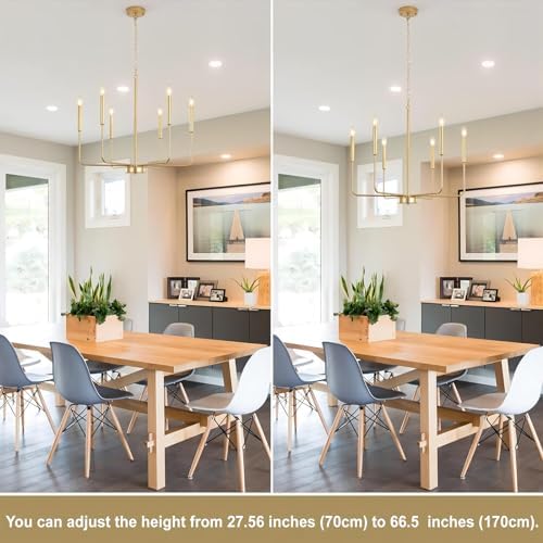 ASHUAQI Gold Chandelier 6 Lights Chandeliers Ceiling Light, Height Adjustable Pendant Light, E14 Modern Chandelier Gold Ceiling Light for Dining Room, Living Room, Kitchen, Hallway, Bedroom