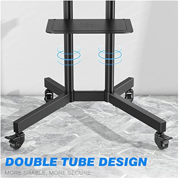 RFIVER Mobile TV Stand on Wheels for 32-80 Inch LCD LED OLED 4K Smart Flat and Curved Panels, Mobile TV Cart, Rolling Stand with Laptop DVD Shelf, Locking Wheels, MAX 50KG and VESA 600x400mm