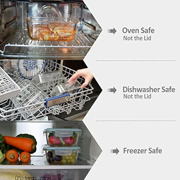 ROSOS Glass Food Storage Containers with Airtight Lids, 6 Pack Super Leak Proof Glass Containers with Lids, Not Easy Broken & BPA Free, Glass Food Containers for Freezer to Oven Safe, Grey