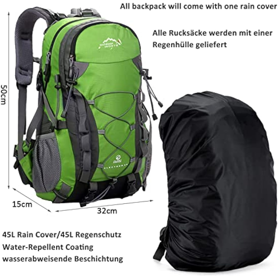 40L Hiking Backpack for Men and Women Trekking Rucksack Lightweight Travel Daypack with Waterproof Rain Cover,Large Sports Bag for Outdoor Activities