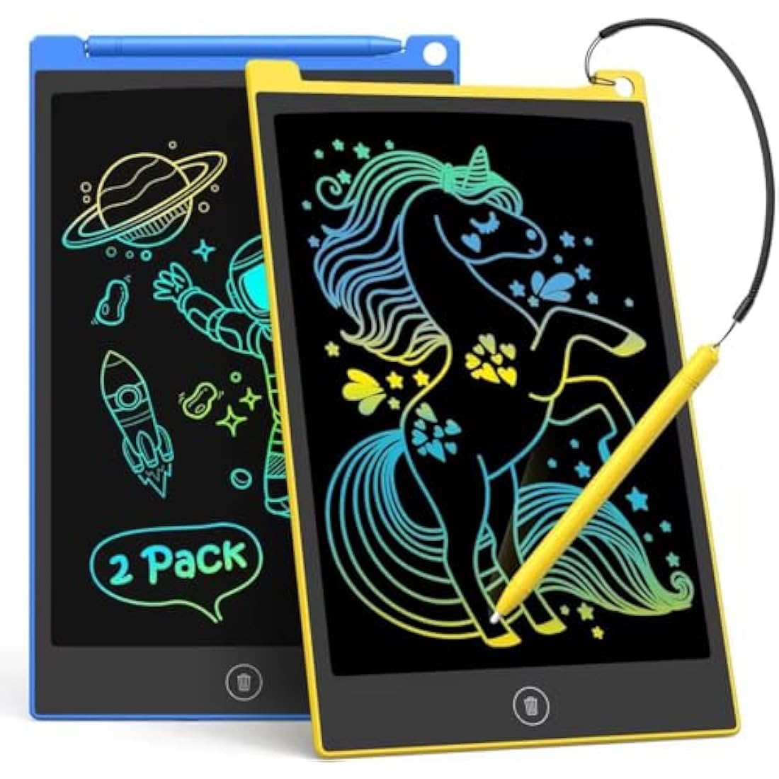 TECJOE 2 Pack LCD Writing Tablet, 10 Inch Colorful Doodle Board for Kids, Electronic Drawing Tablet Drawing Pads,Kids Travel Games Activity for Learning,Gifts for 3–6-Year-Old (Dark Blue and Yellow)