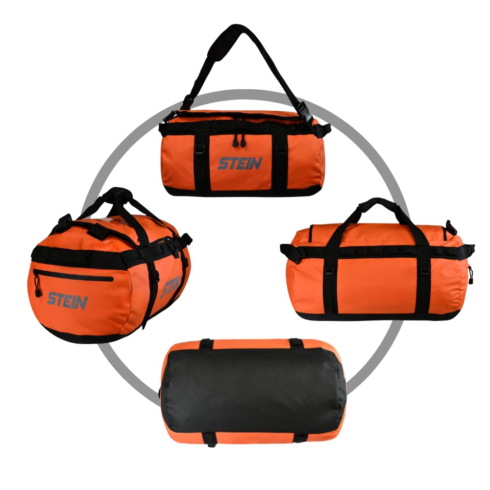 STEIN 40L, 70L, 90L Waterproof Holdall Bag & Rucksack, Durable PVC for Outdoors, Camping, Sports, Watersports (70L, Orange)