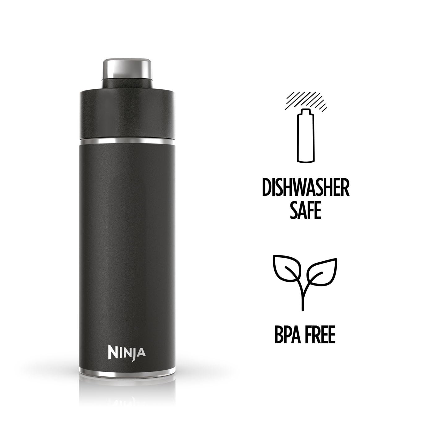 Ninja Thirsti Water Bottle and Flask 709 ML With Leak-Proof Lid, Designed For Carbonated, Hot & Cold Drinks, Ideal For Travel & Sports, Triple Insulated, Stainless Steel Bottle, Black, DW2401EUUKBK