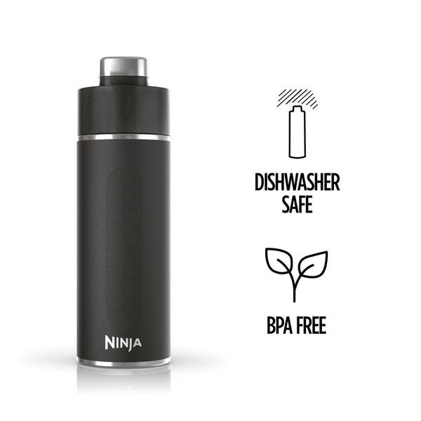 Ninja Thirsti Water Bottle and Flask 709 ML With Leak-Proof Lid, Designed For Carbonated, Hot & Cold Drinks, Ideal For Travel & Sports, Triple Insulated, Stainless Steel Bottle, Black, DW2401EUUKBK