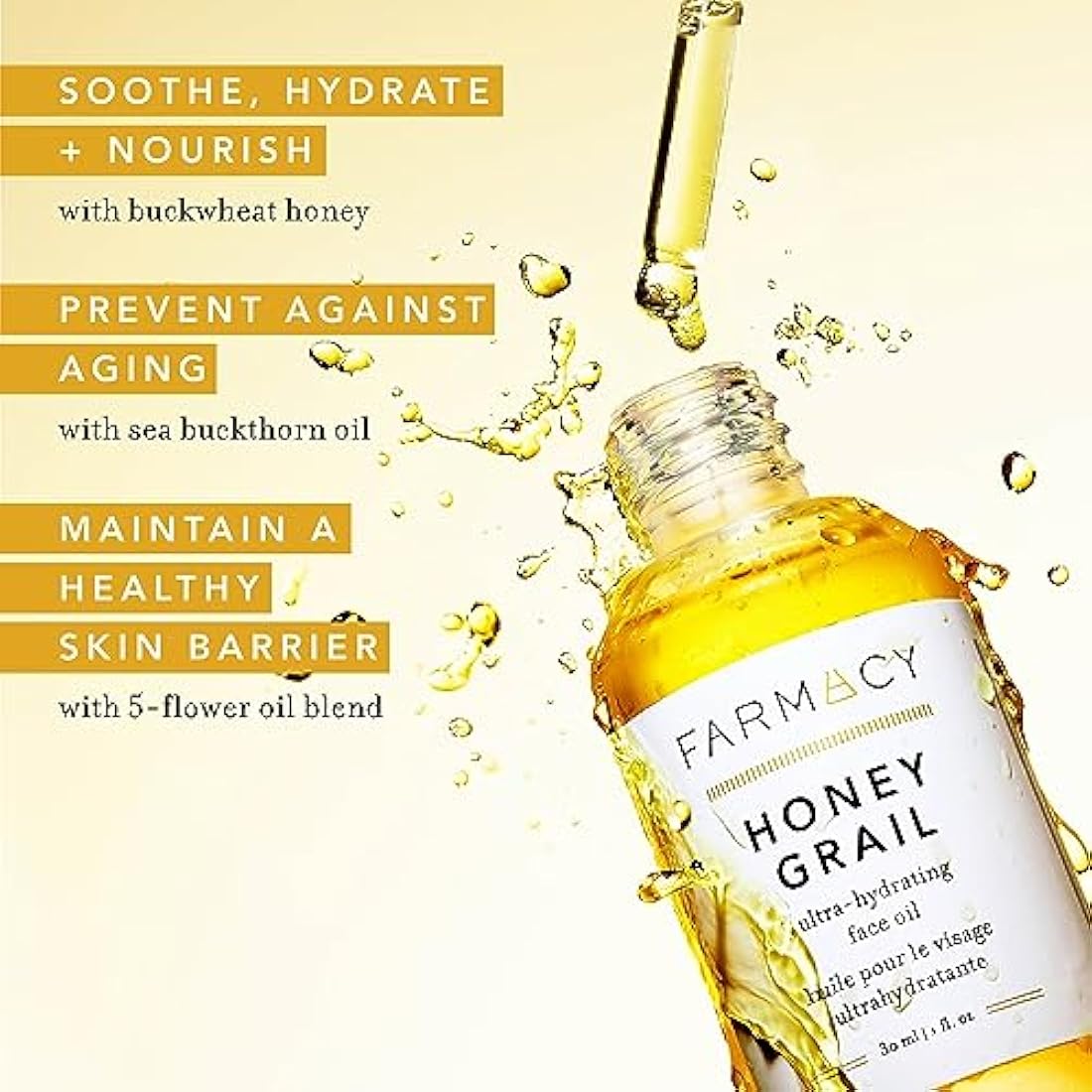Farmacy Honey Grail Hydrating Face Oil Moisturizer for Dry Skin, Fine Lines & Wrinkles with Rosehip and Sea Buckthorn Oil