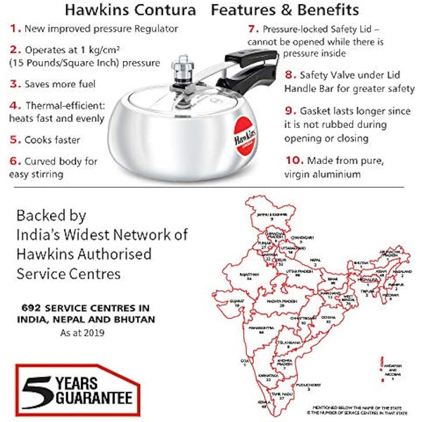 Hawkins Contura 2 Litre Pressure Cooker, Handi Cooker, Silver (HC20)