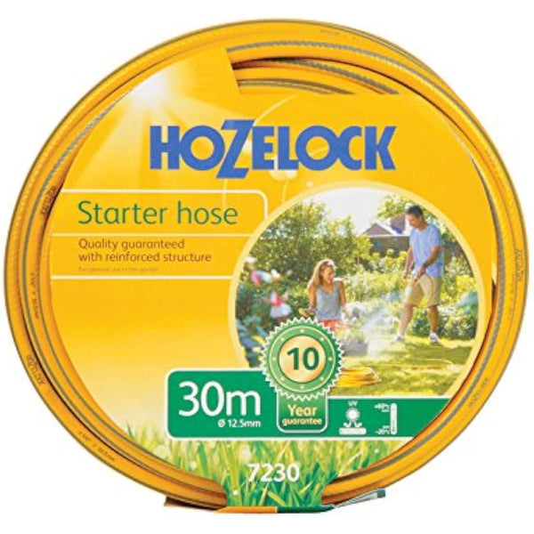 HOZELOCK - Starter Hose ø 12.5mm (1/2") 30m : Versatile, UV-resistant garden hose, 4-layer braided reinforced hose, UK-made, General Purpose, Hard Wearing, 10 Year Guarantee* [7230P0000]