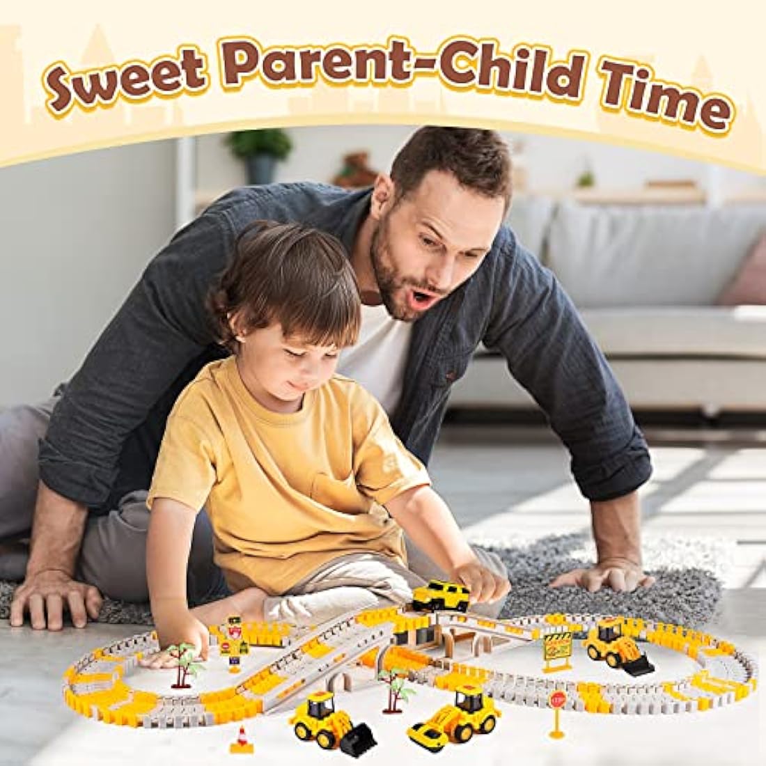 EUTOYZ Toy Cars for 2-10 Year Old Boys,Kids Play Vehicles Construction Toys Boys Digger Car Games Age 2 3 4 5 6 7 8 Easter Gifts Tractor Toys, Yellow-silver, Large Set