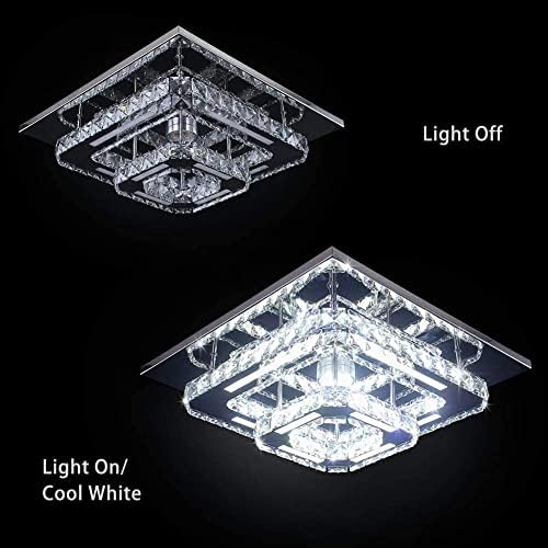 Finktonglan Modern Crystal LED Ceiling Light, 2-Square Chandelier Lamp Flush Mount Crystal Pendant Lighting Fixture for Dining Room Hallway Bar Kitchen Hotel Foyer Living Room, Cool White