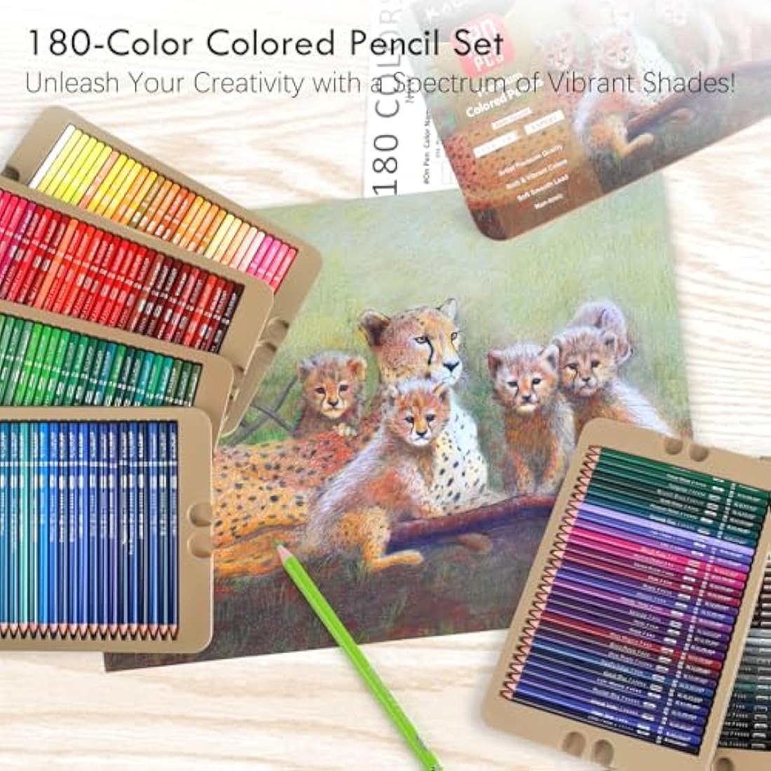 KALOUR PDAS 180 Colored Pencil Set for Adults & Artists, Rich Pigment Soft Core, 15 Metallic Pencils, 6 Neon Pencils, Ideal for Coloring Drawing Sketching Shading Blending, Vibrant Colors (Tin Case)