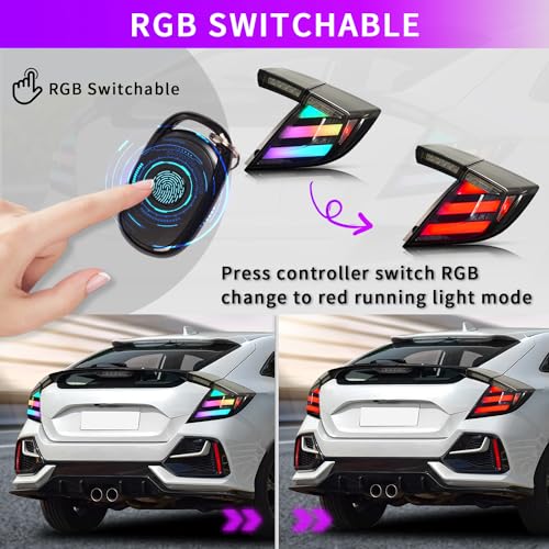 Archaic LED Rear Lights Compatible with 10th Honda Civic Type R Hatchback FK7 FK8 2016-2020, with Sequential Turn Signal, Animation DRL, Pair