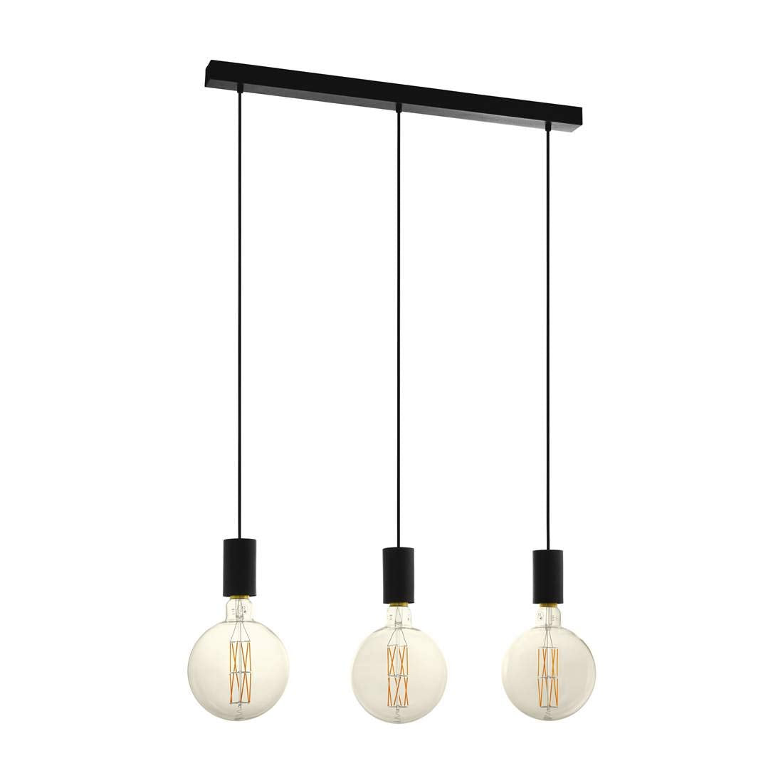 EGLO Pendant lighting Pozueta, 3 bulbs ceiling light fitting made of black steel, vintage and industrial style hanging lamp for dining and living