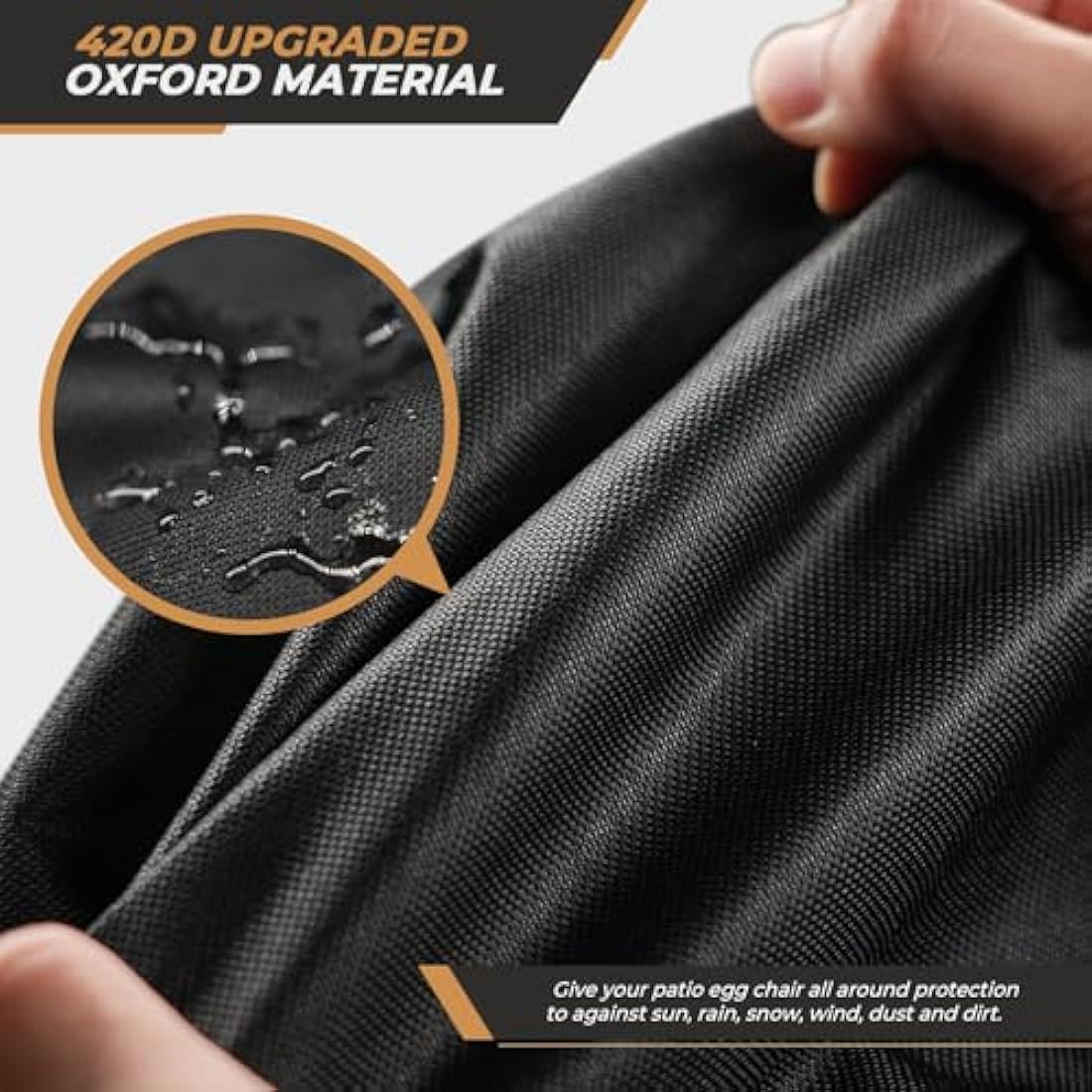 wide smile Double Egg Chair Cover Outdoor Waterproof Heavy Duty Garden Cocoon Wicker Patio 2 Seat Large Egg Swing Chair Pod Cover 420D Oxford Fabric With Zipper and Drawstring 230x200CM Black