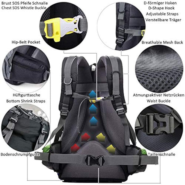 40L Hiking Backpack for Men and Women Trekking Rucksack Lightweight Travel Daypack with Waterproof Rain Cover,Large Sports Bag for Outdoor Activities