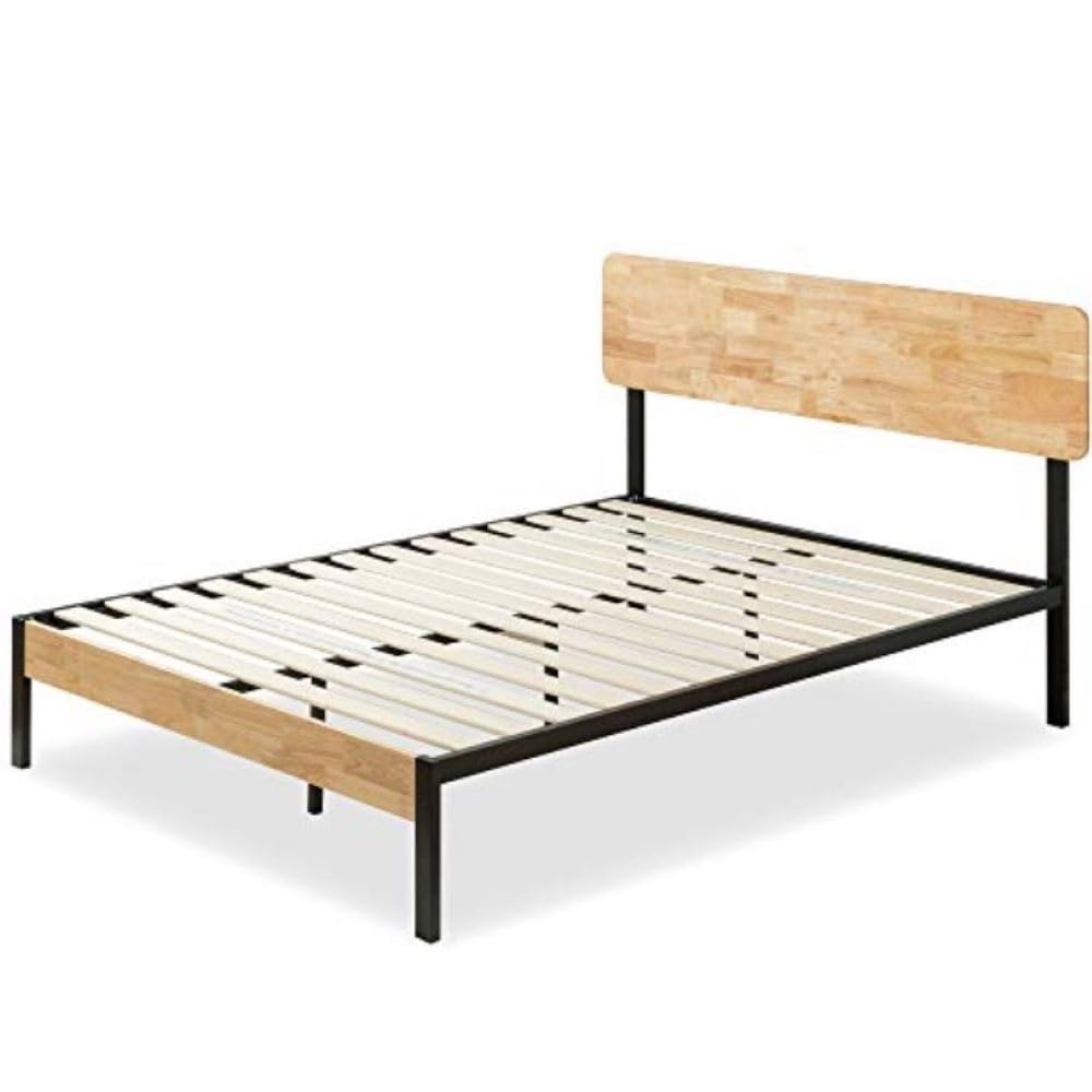 Zinus Olivia Single Bed frame - Bed 90x190 cm - 36 cm Height - Metal and Wood Platform Bed frame - Natural Brown and Black