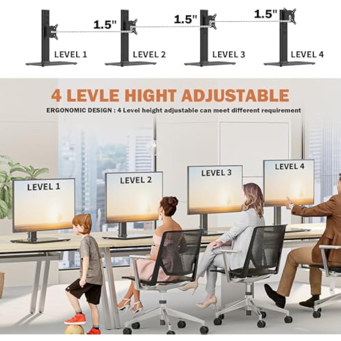 2 Pack Single LCD Computer Monitor Free-Standing Desk Stand Riser for 13 inch to 32 inch Screen with Swivel, Height Adjustable, Rotation, Holds One (1) Screen up to 35kgs