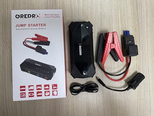 GREPRO Jump Starter Power Pack (Up to 10.0L Gas, 8.0L Diesel), Car Battery Booster Jump Starter for 12V Vehicle, Power bank with 3.0 Quick Charge Dual USB and 15V Out Ports, Flashlight,Compass