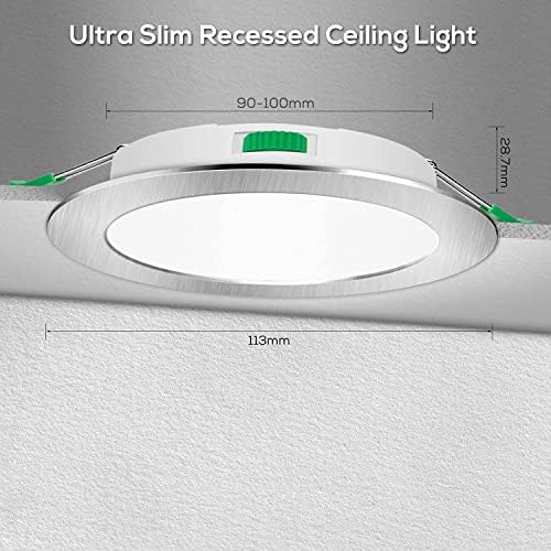 7W LED Recessed Ceiling Light, Dimmable 230V Downlights Ultra Slim 90-100mm Cutout, CCT Selectable Warm White 3000K Neutral White 4000K Cool White 6500K, LED Spotlights for Bathroom Kitchen, 12 Pack