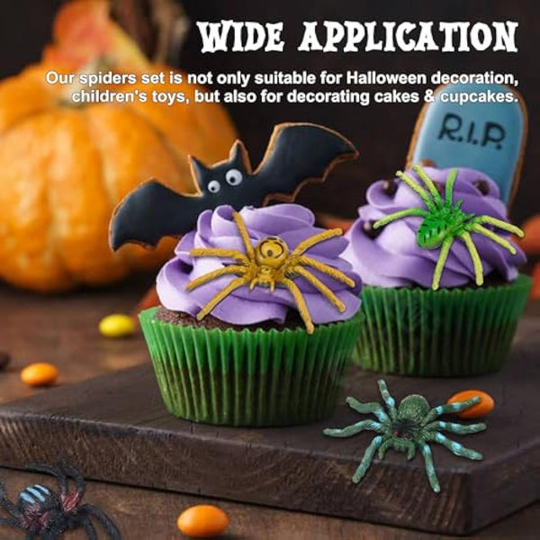 9 Pcs Plastic Spiders Animal Figures Large and Small Spiders Model Joke Presents Realistic Spider Prank Fake Spider Scary for Halloween Party Decorations Cake Topper Game Kid Early Educational Toys